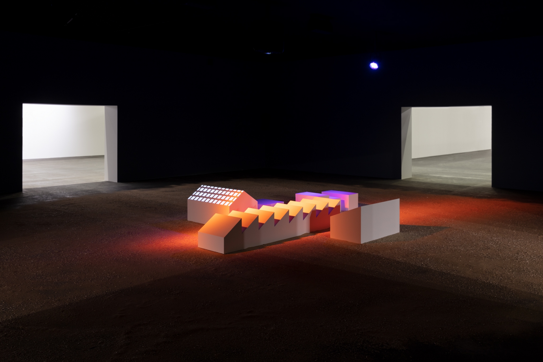 Liam Gillick
The Lights are no Brighter at the Centre, 2017 Painted MDF, theatre lights, HD projection, sawdust
Duration projection cycle: 09:21 min
Overall dimensions variable
Booth view: Art Basel Unlimited, Basel, 2021
Photo &copy; Andrea Rossetti